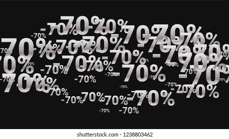Percent Sings on Dark Background. Black Poster with Silver Percent Sings and Snowflakes. Vector Discount Sale Background.