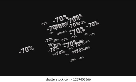 Percent Sings on Dark Background. Black Poster with Silver Percent Sings and Snowflakes. Vector Discount Sale Background.
