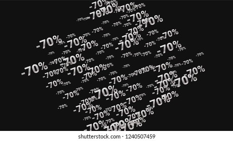 Percent Sings on Dark Background. Black Poster with Silver Percent Sings and Snowflakes. Vector Discount Sale Background.