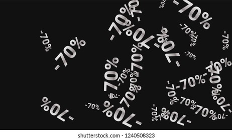 Percent Sings on Dark Background. Black Poster with Silver Percent Sings and Snowflakes. Vector Discount Sale Background.