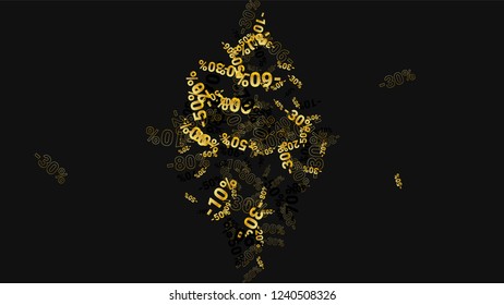 Percent Sings on Dark Background. Black Poster with Silver Percent Sings and Snowflakes. Vector Discount Sale Background.