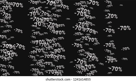 Percent Sings on Dark Background. Black Poster with Silver Percent Sings and Snowflakes. Vector Discount Sale Background.