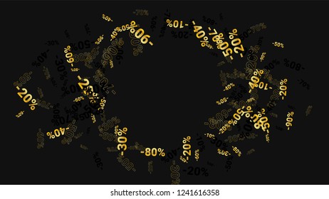 Percent Sings on Dark Background. Black Poster with Silver Percent Sings and Snowflakes. Vector Discount Sale Background.