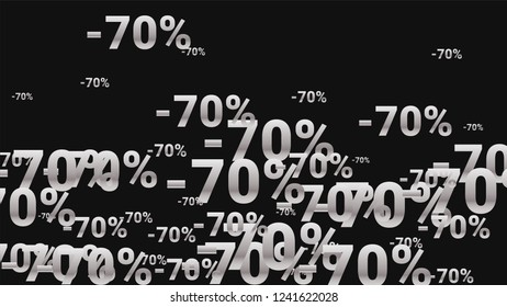 Percent Sings on Dark Background. Black Poster with Silver Percent Sings and Snowflakes. Vector Discount Sale Background.