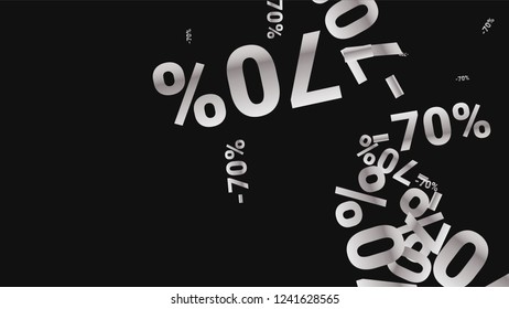 Percent Sings on Dark Background. Black Poster with Silver Percent Sings and Snowflakes. Vector Discount Sale Background.