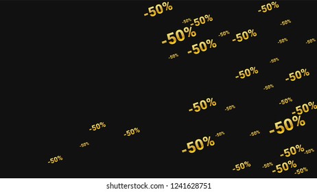 Percent Sings on Dark Background. Black Poster with Silver Percent Sings and Snowflakes. Vector Discount Sale Background.