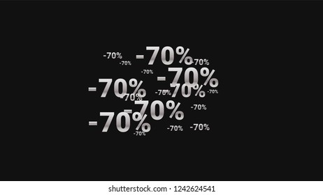 Percent Sings on Dark Background. Black Poster with Silver Percent Sings and Snowflakes. Vector Discount Sale Background.
