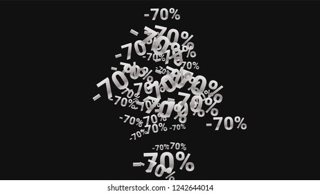 Percent Sings on Dark Background. Black Poster with Silver Percent Sings and Snowflakes. Vector Discount Sale Background.