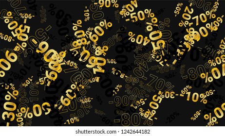 Percent Sings on Dark Background. Black Poster with Silver Percent Sings and Snowflakes. Vector Discount Sale Background.