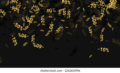 Percent Sings on Dark Background. Black Poster with Silver Percent Sings and Snowflakes. Vector Discount Sale Background.