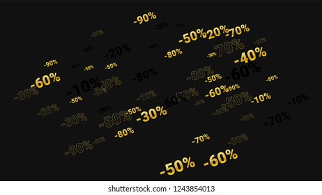 Percent Sings on Dark Background. Black Poster with Silver Percent Sings and Snowflakes. Vector Discount Sale Background.