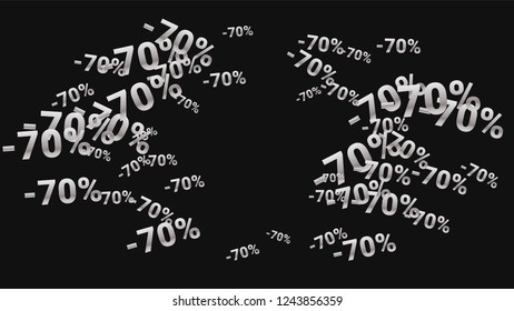 Percent Sings on Dark Background. Black Poster with Silver Percent Sings and Snowflakes. Vector Discount Sale Background.