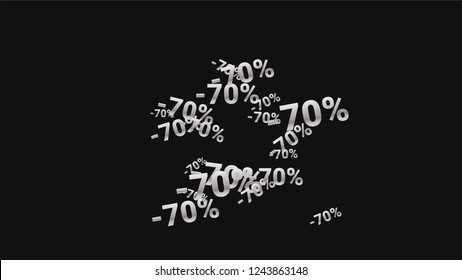 Percent Sings on Dark Background. Black Poster with Silver Percent Sings and Snowflakes. Vector Discount Sale Background.