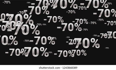 Percent Sings on Dark Background. Black Poster with Silver Percent Sings and Snowflakes. Vector Discount Sale Background.