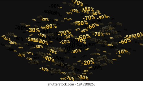 Percent Sings on Dark Background. Black Poster with Silver Percent Sings and Snowflakes. Vector Discount Sale Background.