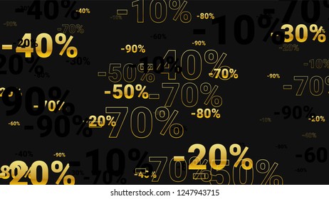 Percent Sings on Dark Background. Black Poster with Silver Percent Sings and Snowflakes. Vector Discount Sale Background.