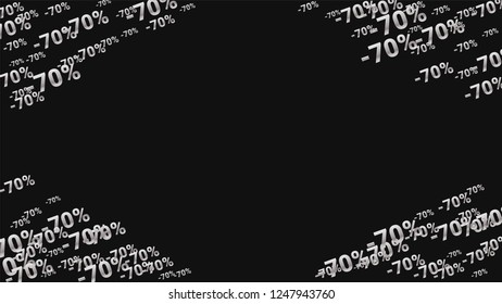 Percent Sings on Dark Background. Black Poster with Silver Percent Sings and Snowflakes. Vector Discount Sale Background.
