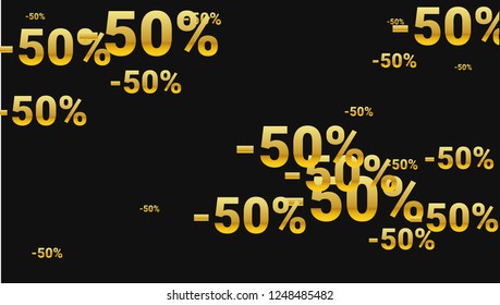 Percent Sings on Dark Background. Black Poster with Silver Percent Sings and Snowflakes. Vector Discount Sale Background.