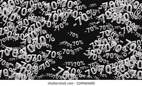 Percent Sings on Dark Background. Black Poster with Silver Percent Sings and Snowflakes. Vector Discount Sale Background.