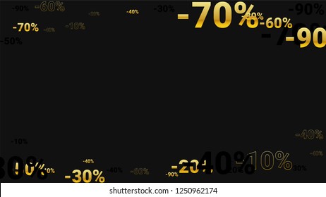 Percent Sings on Dark Background. Black Poster with Silver Percent Sings and Snowflakes. Vector Discount Sale Background.