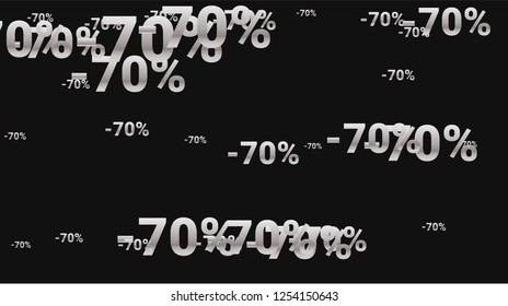 Percent Sings on Dark Background. Black Poster with Silver Percent Sings and Snowflakes. Vector Discount Sale Background.