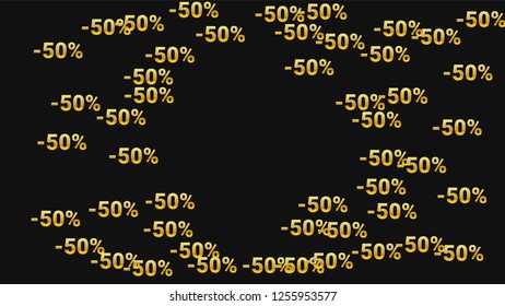 Percent Sings on Dark Background. Black Poster with Silver Percent Sings and Snowflakes. Vector Discount Sale Background.