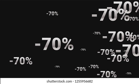 Percent Sings on Dark Background. Black Poster with Silver Percent Sings and Snowflakes. Vector Discount Sale Background.