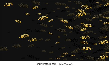 Percent Sings on Dark Background. Black Poster with Silver Percent Sings and Snowflakes. Vector Discount Sale Background.