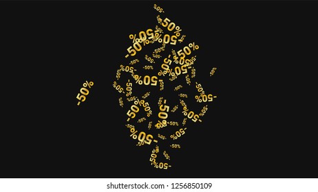 Percent Sings on Dark Background. Black Poster with Silver Percent Sings and Snowflakes. Vector Discount Sale Background.