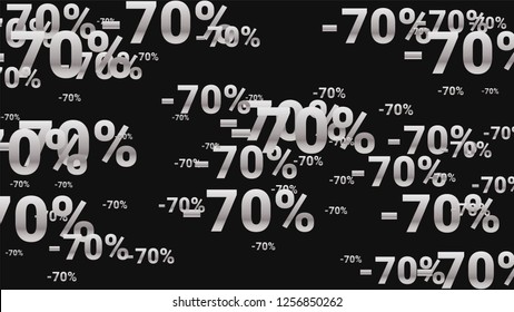 Percent Sings on Dark Background. Black Poster with Silver Percent Sings and Snowflakes. Vector Discount Sale Background.