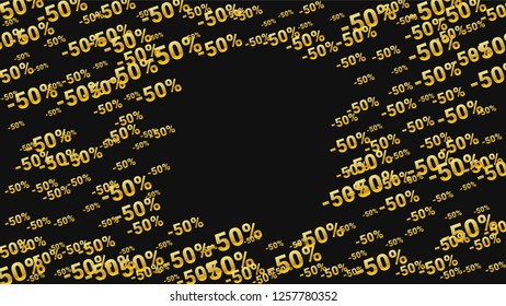 Percent Sings on Dark Background. Black Poster with Silver Percent Sings and Snowflakes. Vector Discount Sale Background.