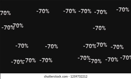 Percent Sings on Dark Background. Black Poster with Silver Percent Sings and Snowflakes. Vector Discount Sale Background.