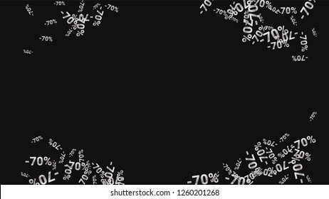 Percent Sings on Dark Background. Black Poster with Silver Percent Sings and Snowflakes. Vector Discount Sale Background.