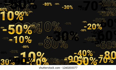 Percent Sings on Dark Background. Black Poster with Silver Percent Sings and Snowflakes. Vector Discount Sale Background.