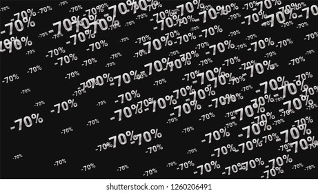 Percent Sings on Dark Background. Black Poster with Silver Percent Sings and Snowflakes. Vector Discount Sale Background.