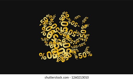Percent Sings on Dark Background. Black Poster with Silver Percent Sings and Snowflakes. Vector Discount Sale Background.