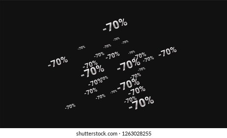 Percent Sings on Dark Background. Black Poster with Silver Percent Sings and Snowflakes. Vector Discount Sale Background.