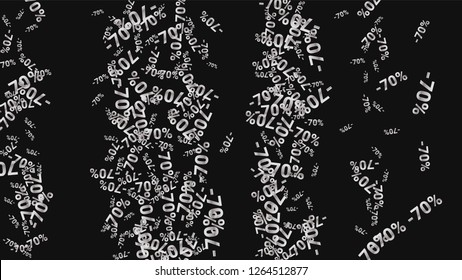 Percent Sings on Dark Background. Black Poster with Silver Percent Sings and Snowflakes. Vector Discount Sale Background.