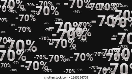 Percent Sings on Dark Background. Black Poster with Silver Percent Sings and Snowflakes. Vector Discount Sale Background.