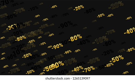 Percent Sings on Dark Background. Black Poster with Silver Percent Sings and Snowflakes. Vector Discount Sale Background.