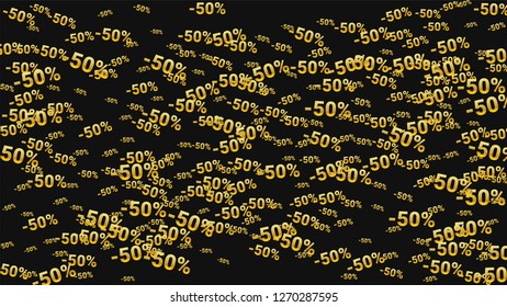 Percent Sings on Dark Background. Black Poster with Silver Percent Sings and Snowflakes. Vector Discount Sale Background.