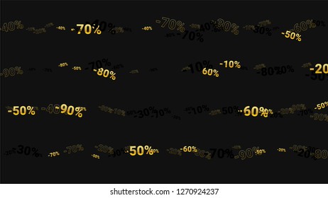 Percent Sings on Dark Background. Black Poster with Silver Percent Sings and Snowflakes. Vector Discount Sale Background.