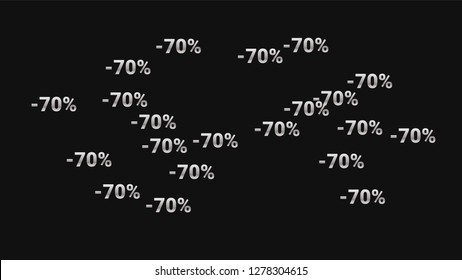 Percent Sings on Dark Background. Black Poster with Silver Percent Sings and Snowflakes. Vector Discount Sale Background.