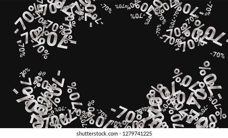 Percent Sings on Dark Background. Black Poster with Silver Percent Sings and Snowflakes. Vector Discount Sale Background.