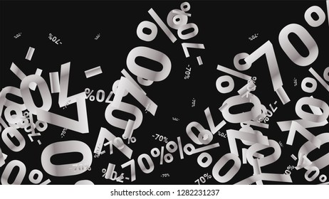 Percent Sings on Dark Background. Black Poster with Silver Percent Sings and Snowflakes. Vector Discount Sale Background.