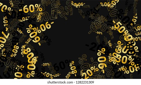 Percent Sings on Dark Background. Black Poster with Silver Percent Sings and Snowflakes. Vector Discount Sale Background.