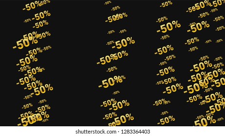 Percent Sings on Dark Background. Black Poster with Silver Percent Sings and Snowflakes. Vector Discount Sale Background.