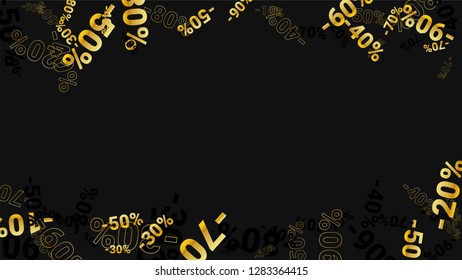 Percent Sings on Dark Background. Black Poster with Silver Percent Sings and Snowflakes. Vector Discount Sale Background.