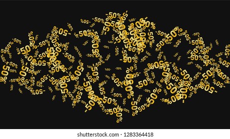 Percent Sings on Dark Background. Black Poster with Silver Percent Sings and Snowflakes. Vector Discount Sale Background.
