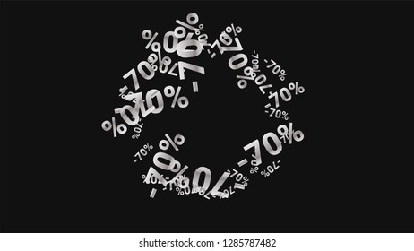 Percent Sings on Dark Background. Black Poster with Silver Percent Sings and Snowflakes. Vector Discount Sale Background.